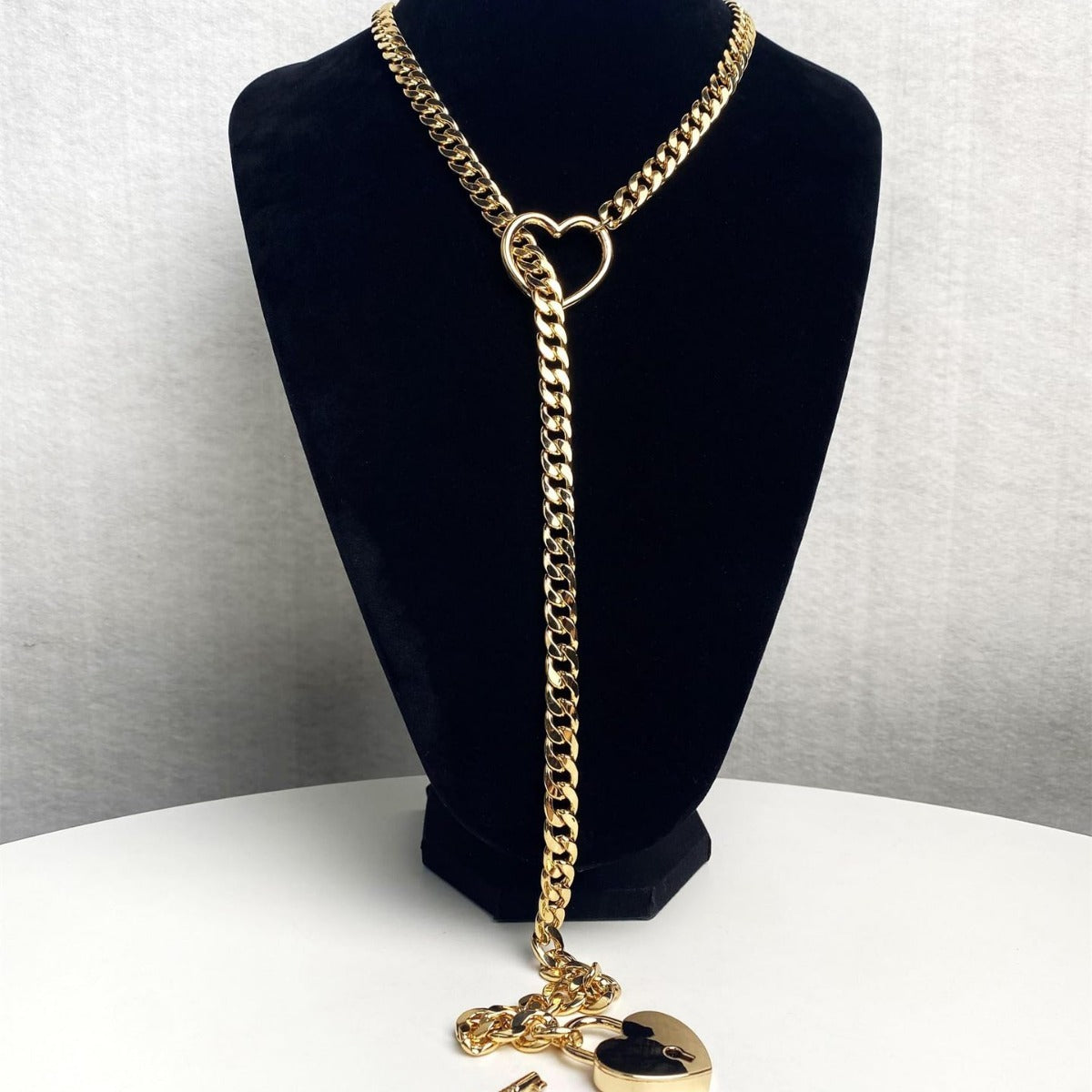 Fashion Jewelry 2025 New Slip Chain Necklace Heart O-Ring Rock Cuban Long Necklace Adjustable Heart Shaped Lock Core With Key
