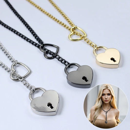 Fashion Jewelry 2025 New Slip Chain Necklace Heart O-Ring Rock Cuban Long Necklace Adjustable Heart Shaped Lock Core With Key
