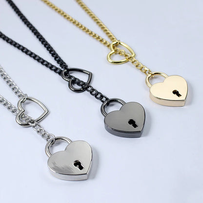 Fashion Jewelry 2025 New Slip Chain Necklace Heart O-Ring Rock Cuban Long Necklace Adjustable Heart Shaped Lock Core With Key