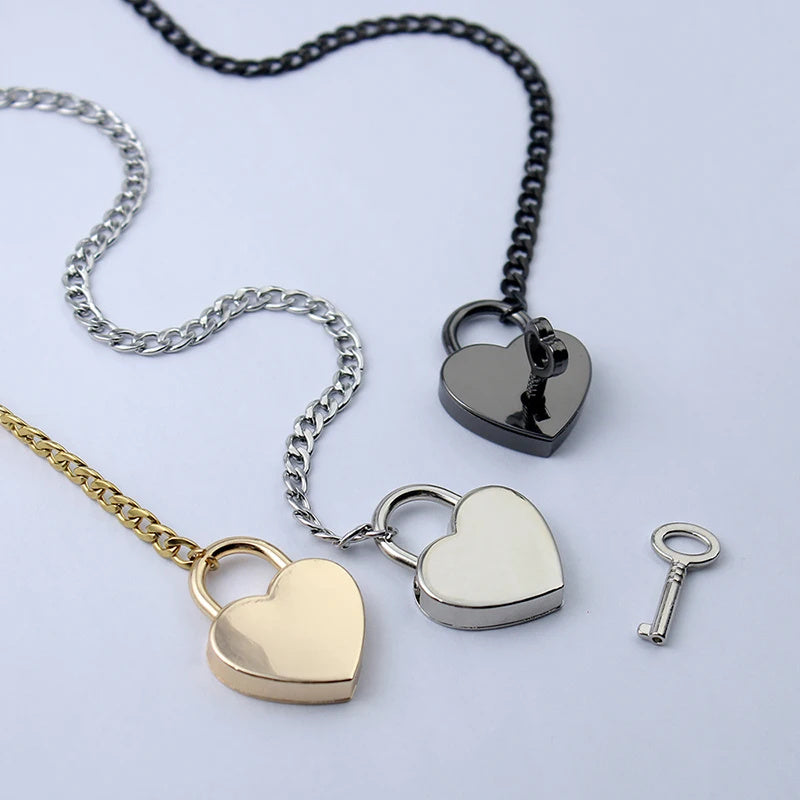 Fashion Jewelry 2025 New Slip Chain Necklace Heart O-Ring Rock Cuban Long Necklace Adjustable Heart Shaped Lock Core With Key