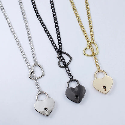 Fashion Jewelry 2025 New Slip Chain Necklace Heart O-Ring Rock Cuban Long Necklace Adjustable Heart Shaped Lock Core With Key
